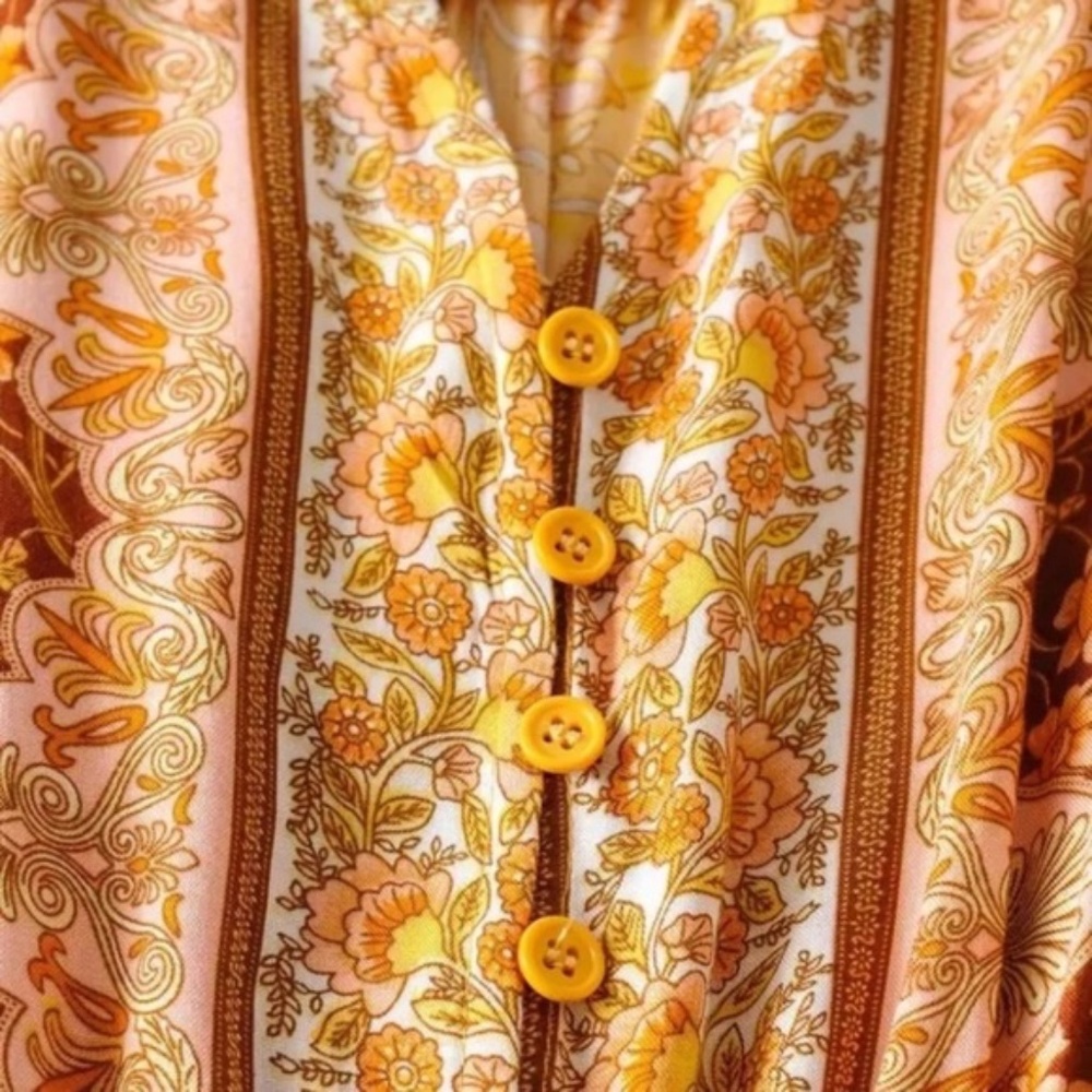 SOLD OUT Boho Golden Floral Long Sleeve Gypsy Dress - Picture 5 of 10